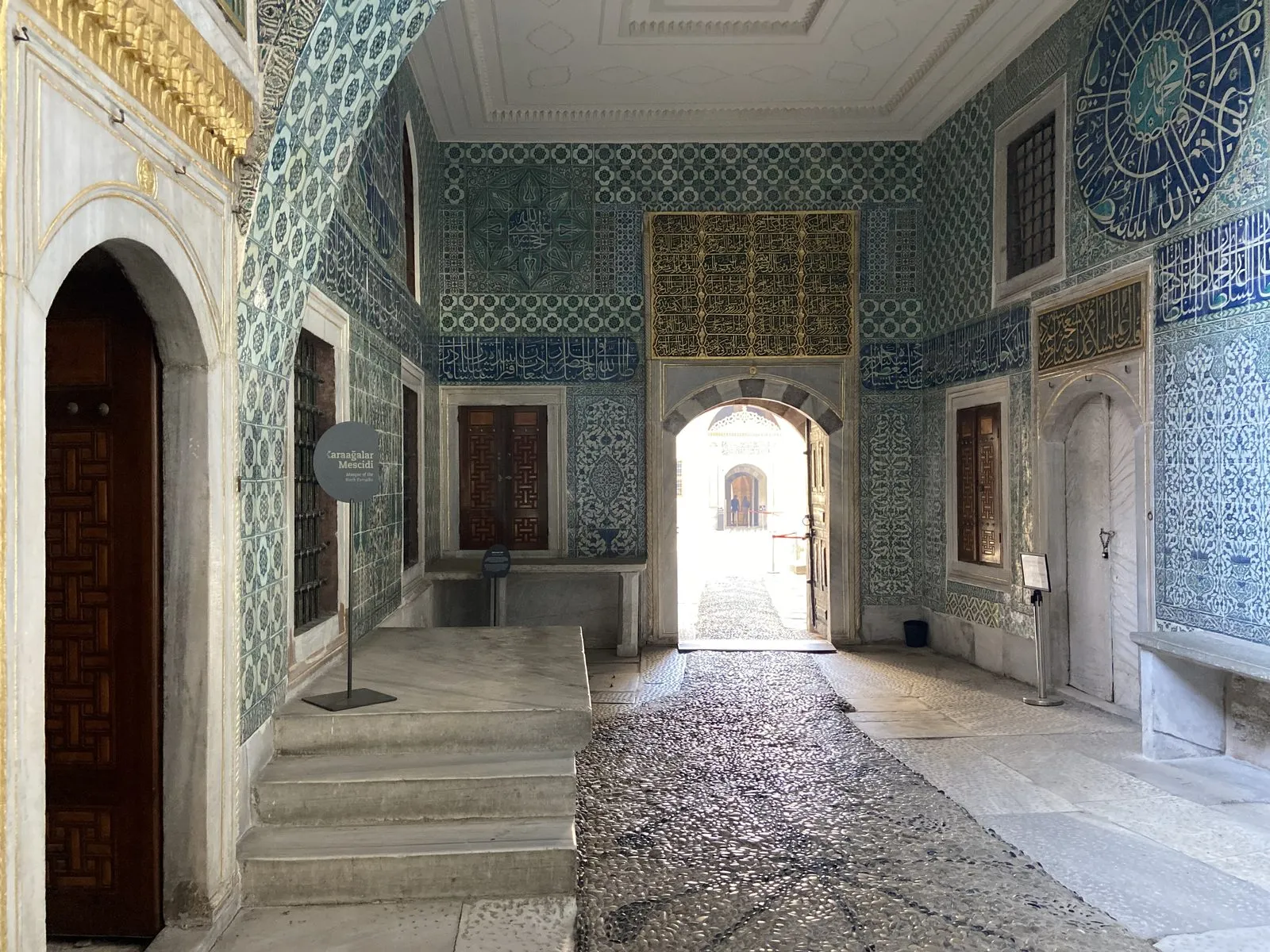 Iznik-tiled hall with gilded calligraphy in the Harem of Topkapi Palace