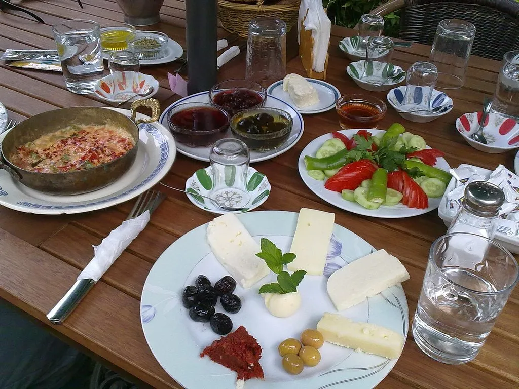 Picture of a typical Turkish breakfast plate in Istanbul, Turkey
