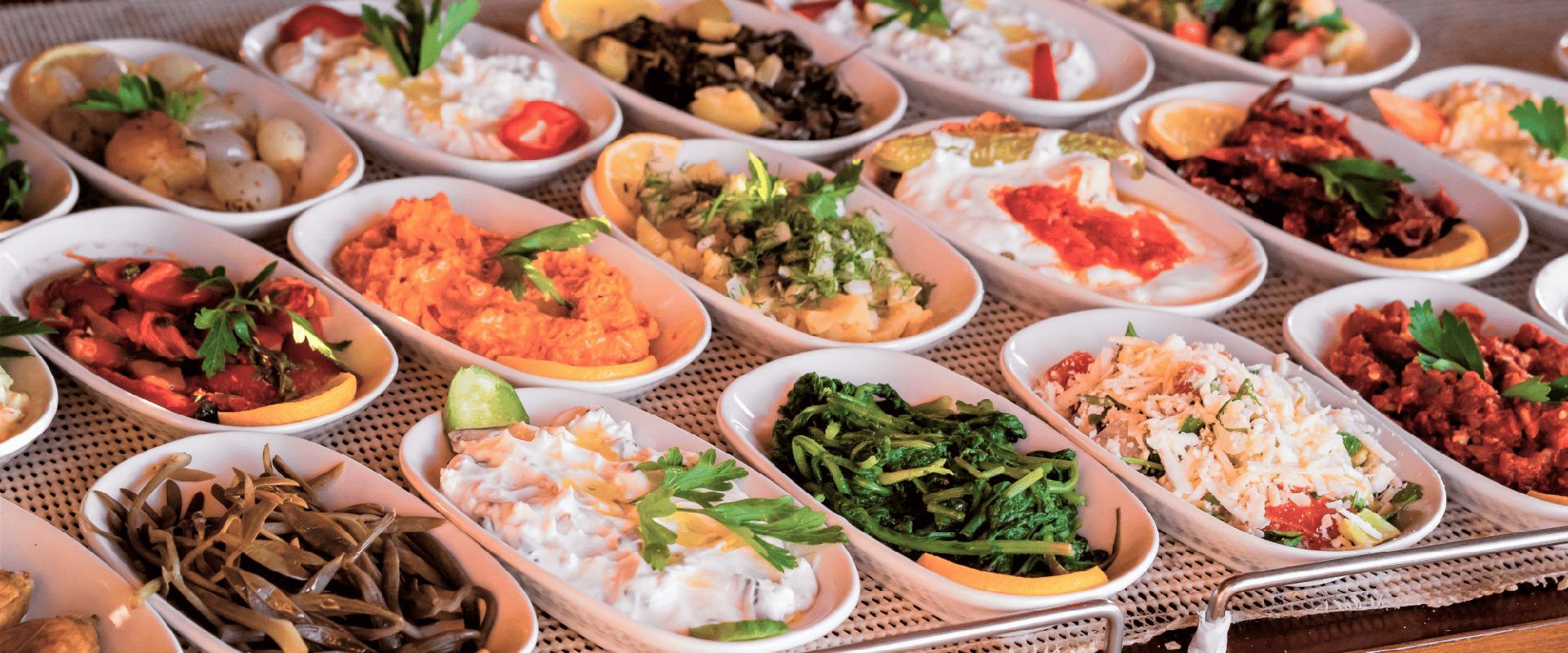 Common meze plates used in Turkish cuisine.