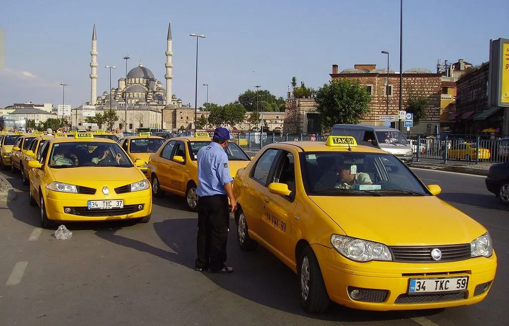 Picture of a typical yellow taxis in Istanbul, Turkey.