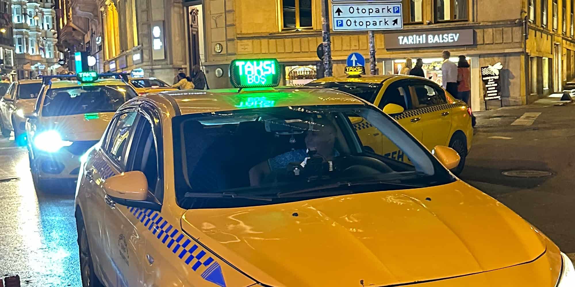 Taxi with green sign in Taksim, Istanbul