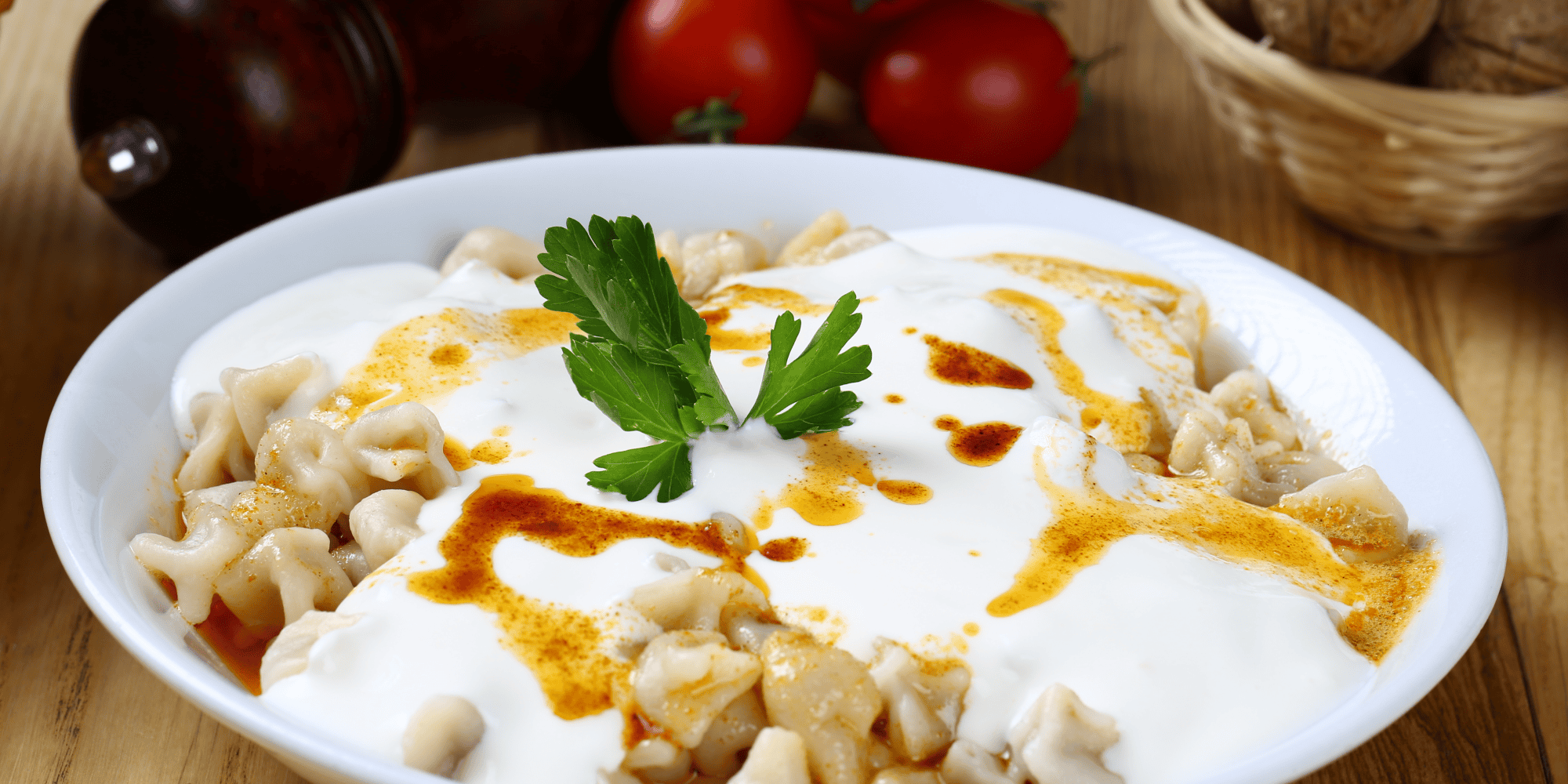 Plate of manti or Turkish ravioli in Istanbul.