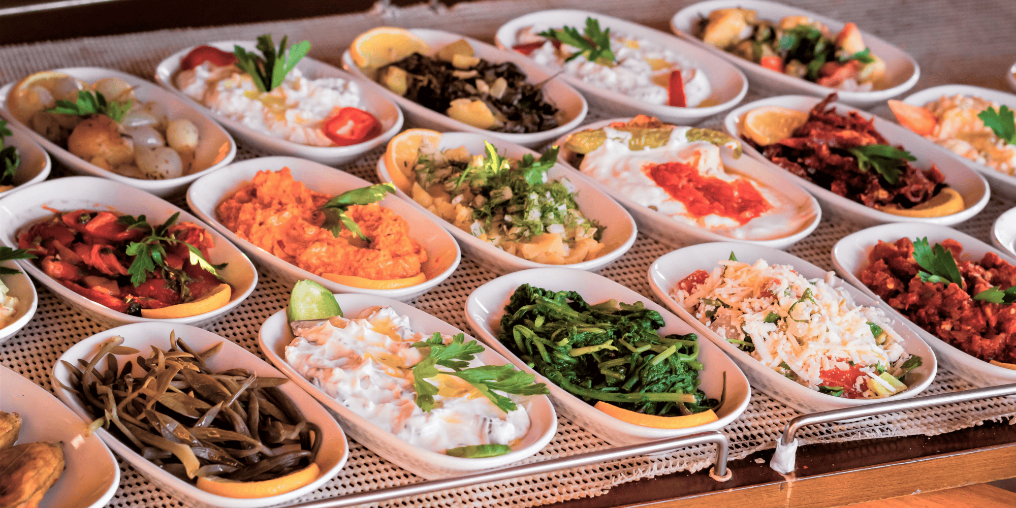 Common meze plates used in Turkish cuisine.