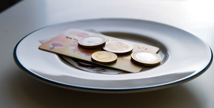 Picture of plate with tipping money in Istanbul, Turkey.