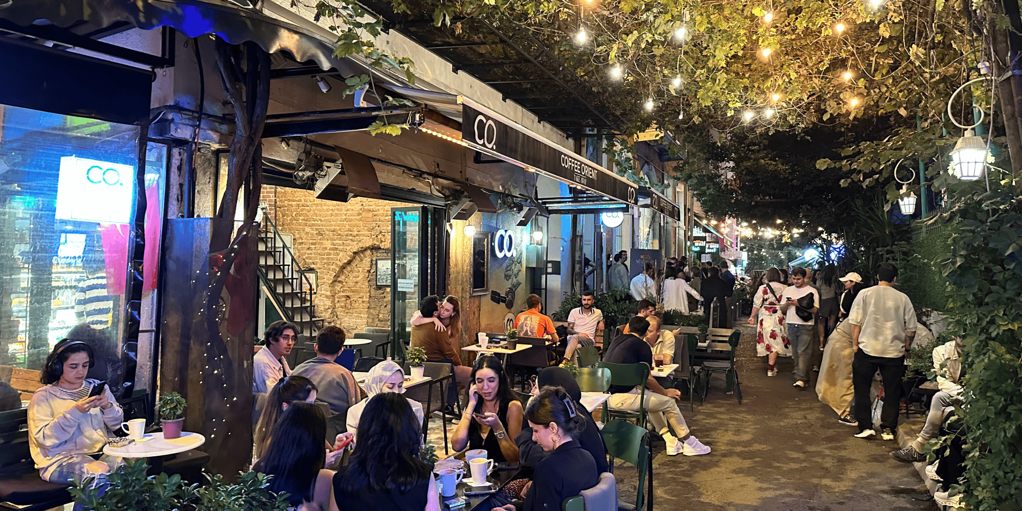 Outdoor cafes in Karaköy, Istanbul.