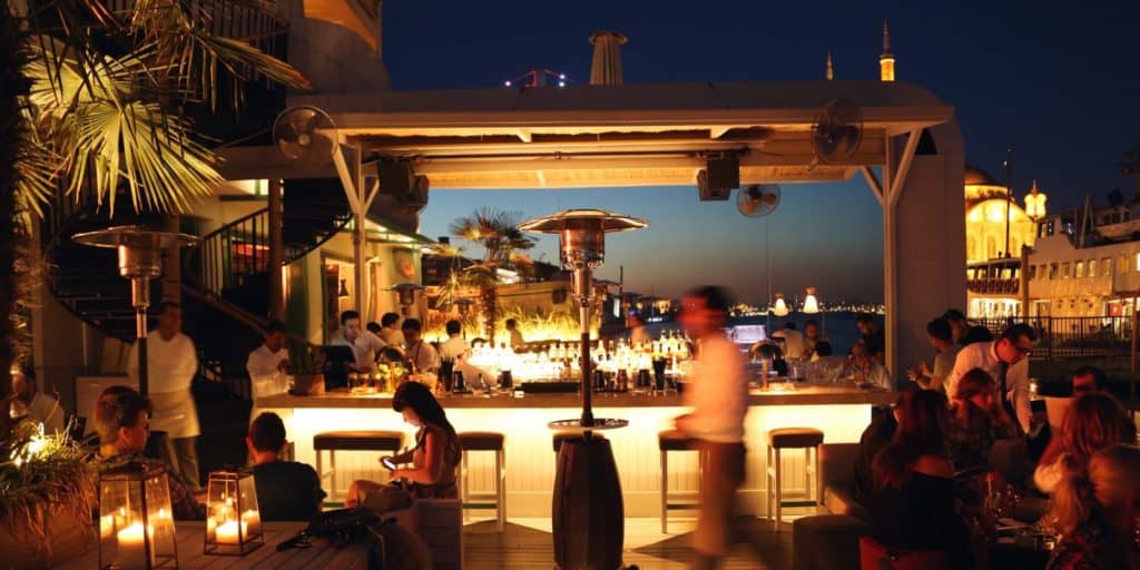 Open air bar at Ruby night club in Istanbul.