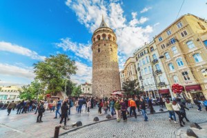 Square at Galata tower in Istanbul
