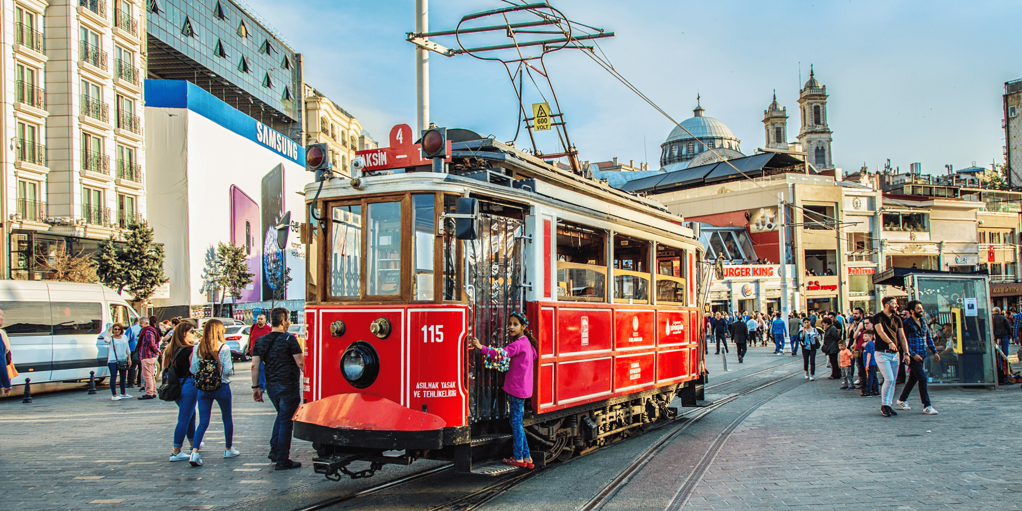 Nostalgic tram on Istiklal Caddesi in Istanbul, Turkey.
